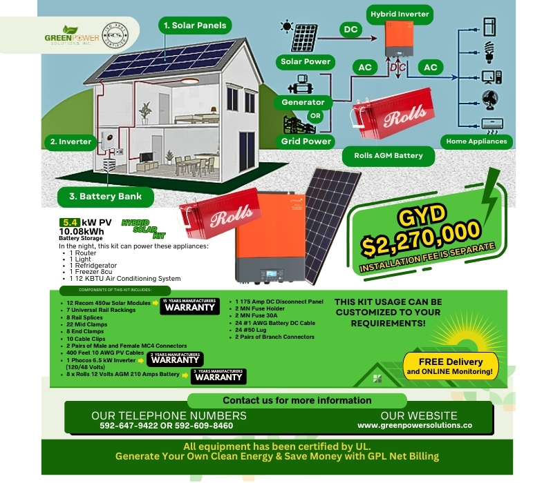 5.4 kW Solar PV 10.08kWh Battery Storage | HYBRID SOLAR KIT