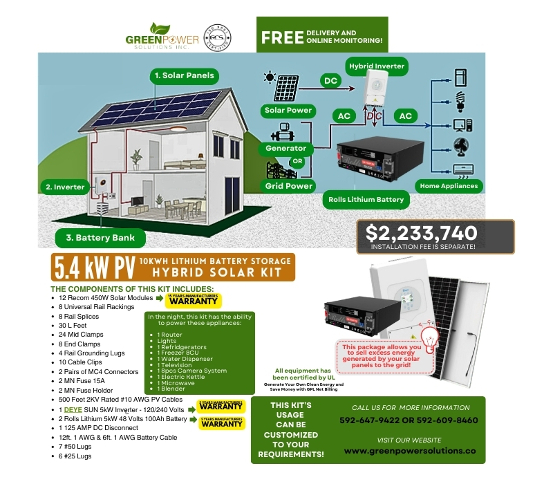 5.4 kW Solar PV 10 kWh Lithium Battery Storage | HYBRID SOLAR KIT